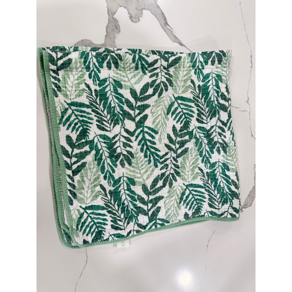 Cloud Island Green Leaf Botanical Striped Muslin Cotton Baby Blanket Quilt